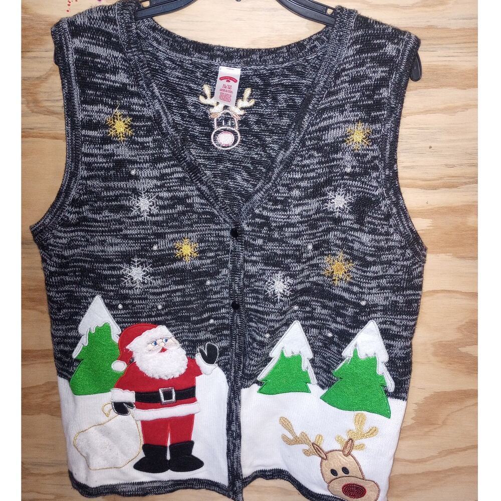Women's Holiday Time Ugly Christmas Sweater‎ Vest Santa Reindeer XL